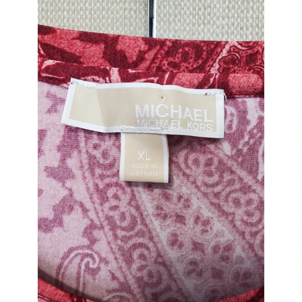 Michael Kors Red Paisley Cold Shoulder Dress Size XL Stretchy Scuba Knit